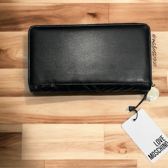 Love Moschino Studded Quilted Leather Shoulder Bag + Wallet in Black/Gold NWT - Picture 12 of 14